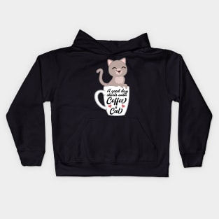 Funny A Good Day Starts With Coffee And Cat Kids Hoodie